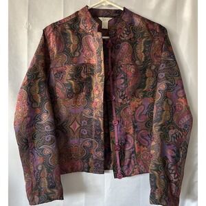 Christopher & Banks‎ Women's Small Jacket Button Ribbon Paisley Jacquard Retro